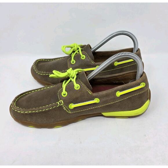 Twisted X Women's 7.5 Bomber Driving Mocs Boat Shoes Leather WDM0010 Neon Yellow - Picture 3 of 10